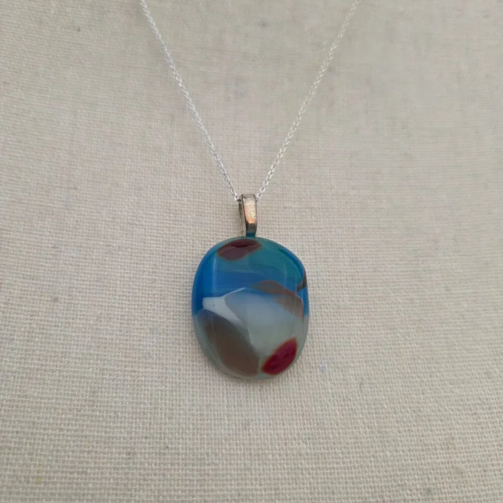 Pendant Necklace Colored Glass Silver Made in San Diego California Stone Womens - Picture 5 of 7